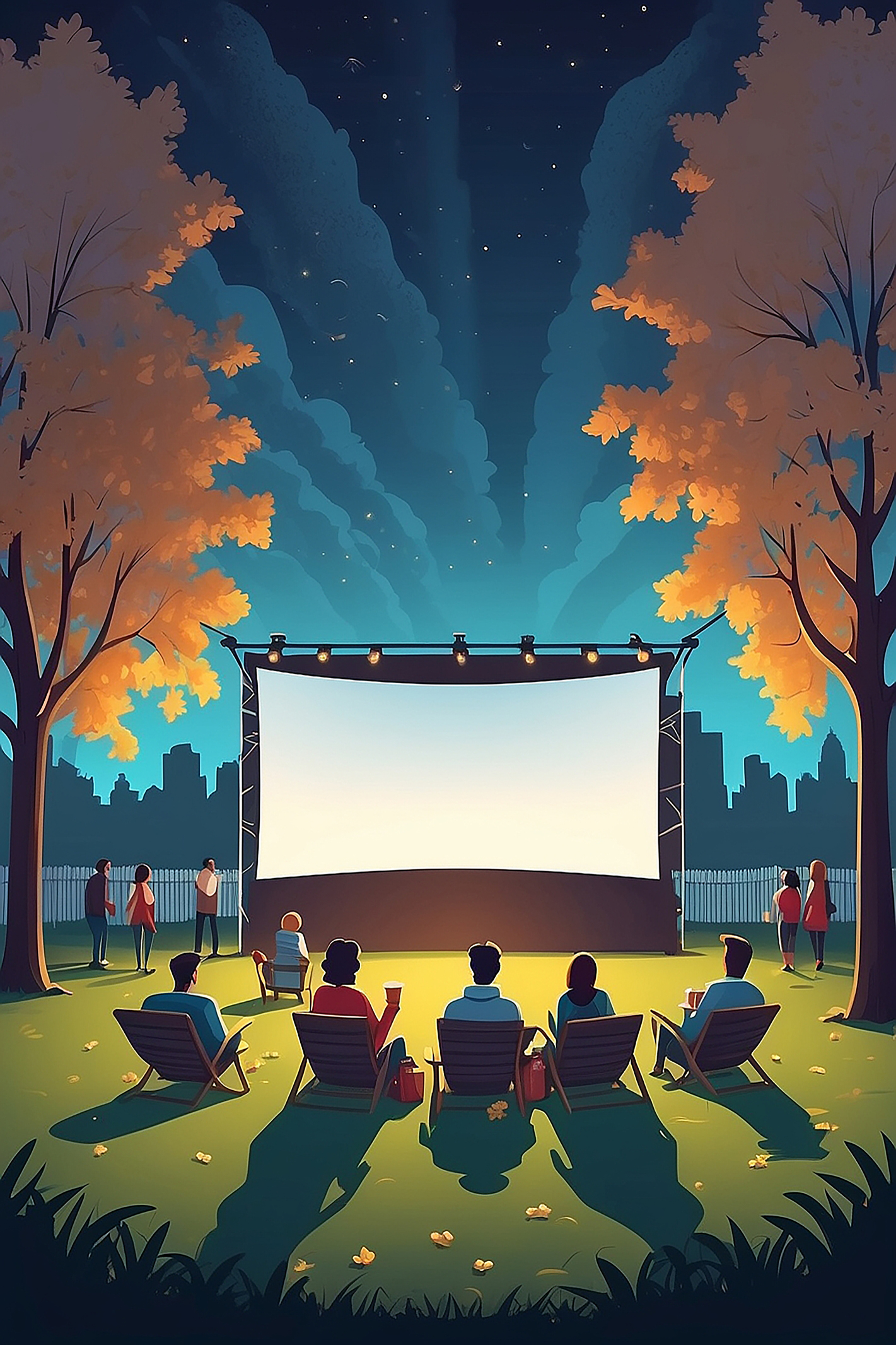 Outdoor Movie Night Friends Enjoying Cinema in the Park
